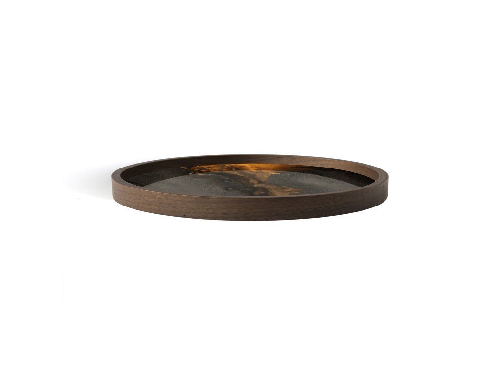 Podnos Organic valet - sklo - Bronz - kulatý - L