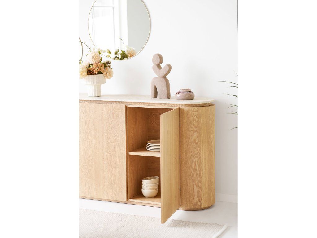 Komoda Larvik, jasan/žula, přírodní/lomená bílá, 180 cm