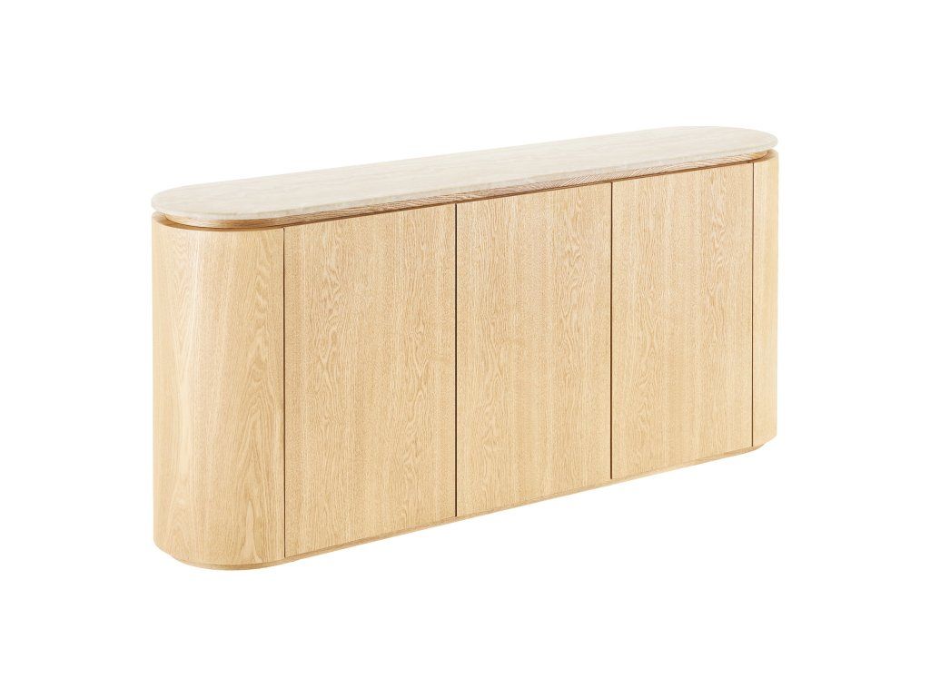 Komoda Larvik, jasan/žula, přírodní/lomená bílá, 180 cm