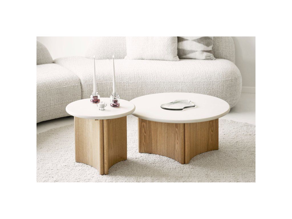 Konferenční stolek Motril, bílý/přírodní, ø 80 cm