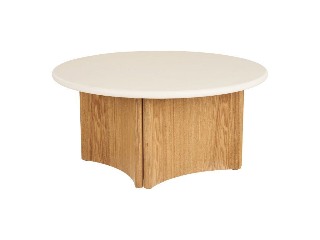 Konferenční stolek Motril, bílý/přírodní, ø 80 cm