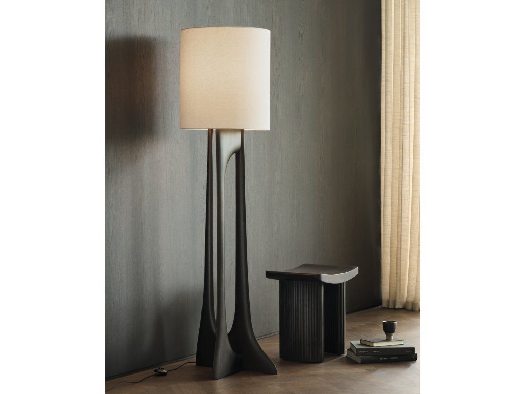 Stojací lampa Flow – mahagon rose brown, béžové stínidlo