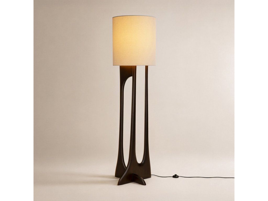 Stojací lampa Flow – mahagon rose brown, béžové stínidlo
