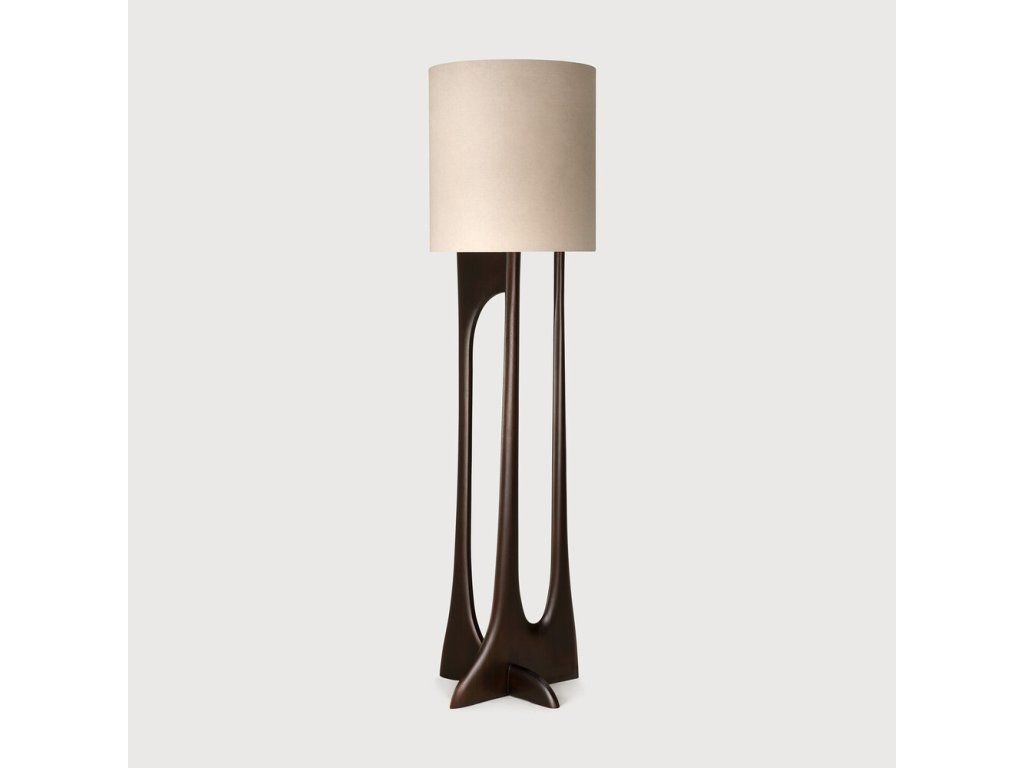 Stojací lampa Flow – mahagon rose brown, béžové stínidlo