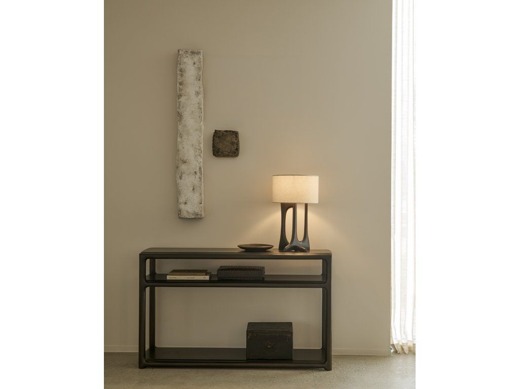 Stolní lampa Flow – mahagon rose brown, béžové stínidlo