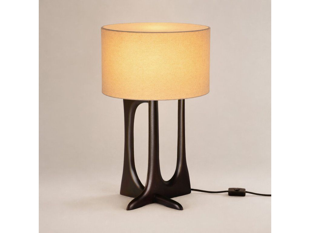 Stolní lampa Flow – mahagon rose brown, béžové stínidlo