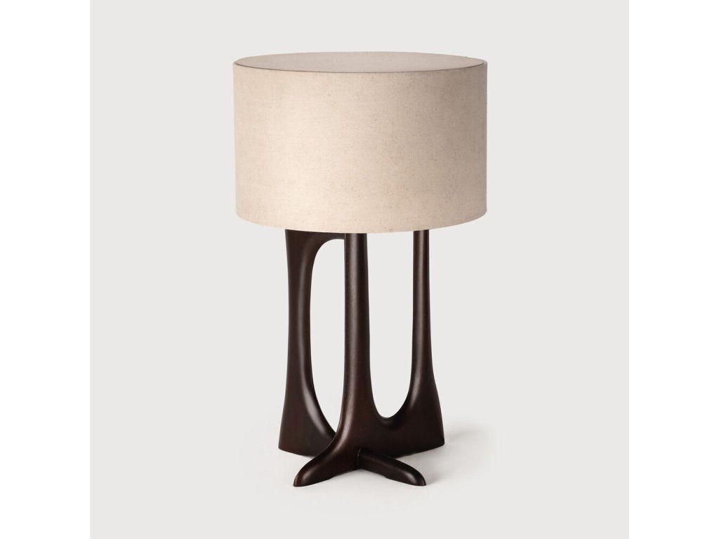 Stolní lampa Flow – mahagon rose brown, béžové stínidlo