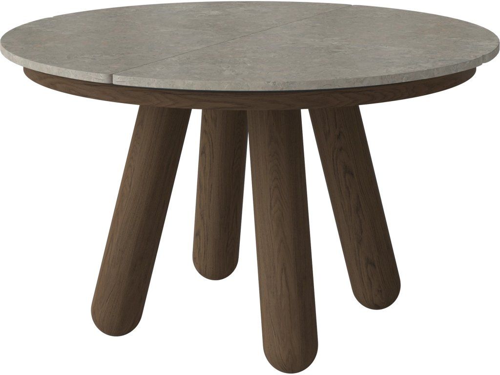 Jídelní stůl Balance Ø125 cm, mramor Grigio Bottarga, rozkládací