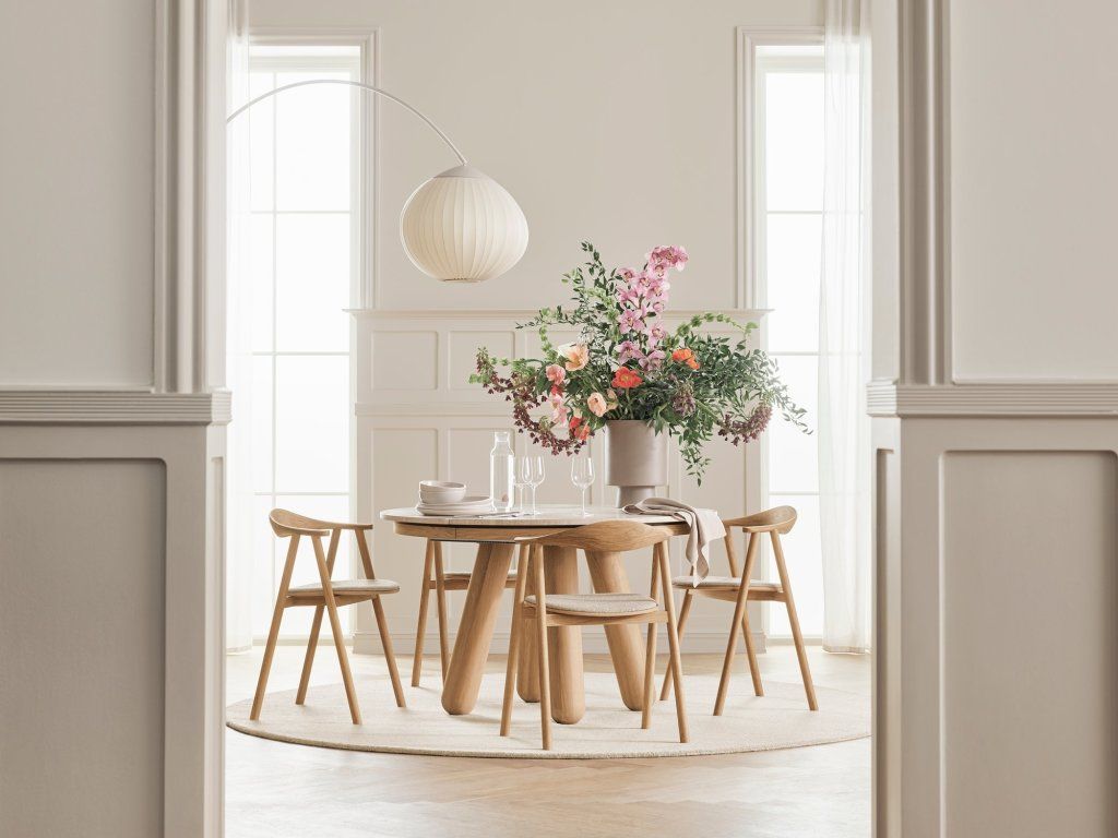 Jídelní stůl Balance Ø125 cm, mramor Grigio Bottarga, rozkládací